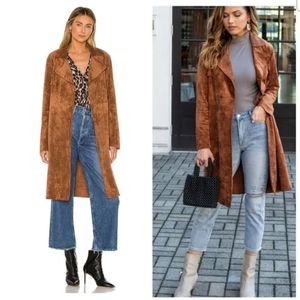 BLANK NYC Coco Brown Faux Suede Tie Trench Coat, Size Small